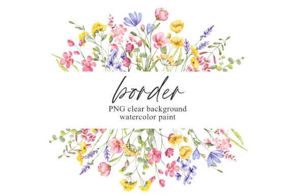 Watercolor Flower Frame Border, PNG.
