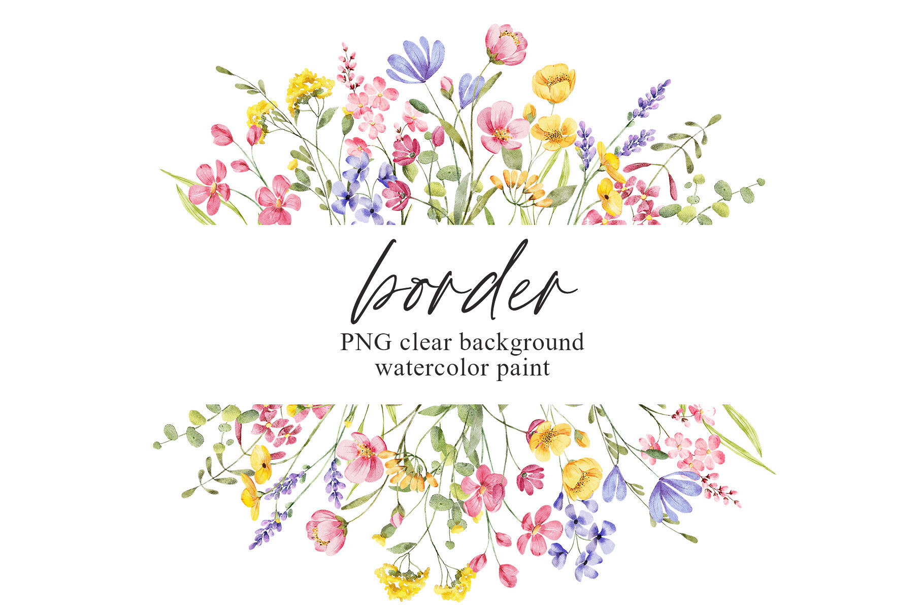Watercolor Flower Frame Border, PNG.