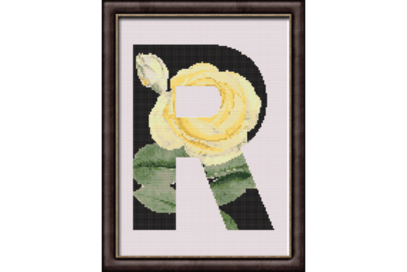 Yellow Rose on Black R Monogram