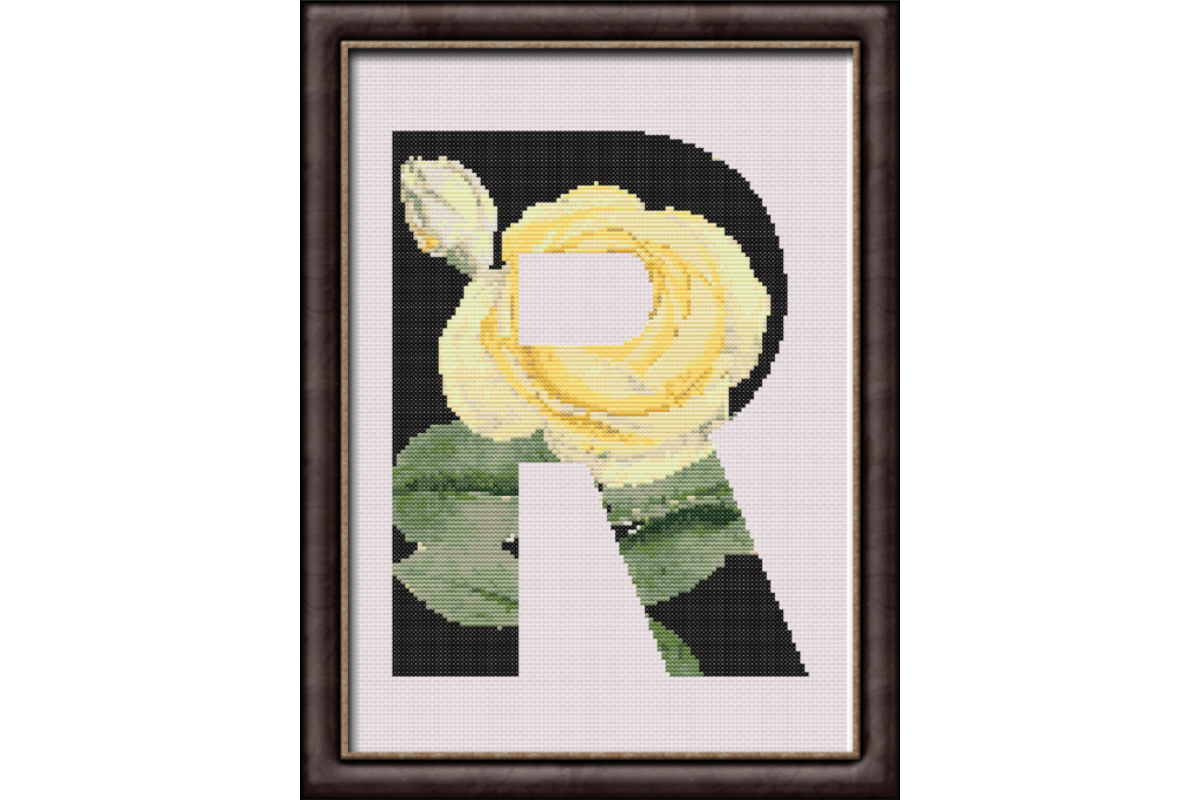 Yellow Rose on Black R Monogram