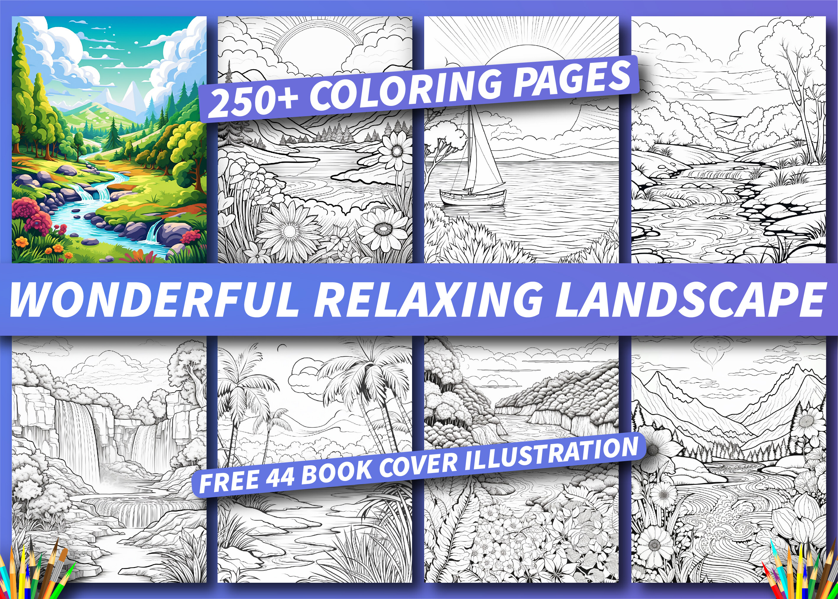 250+ Relaxing Landscape Coloring Pages Graphic by ArT DeSiGn · Creative ...