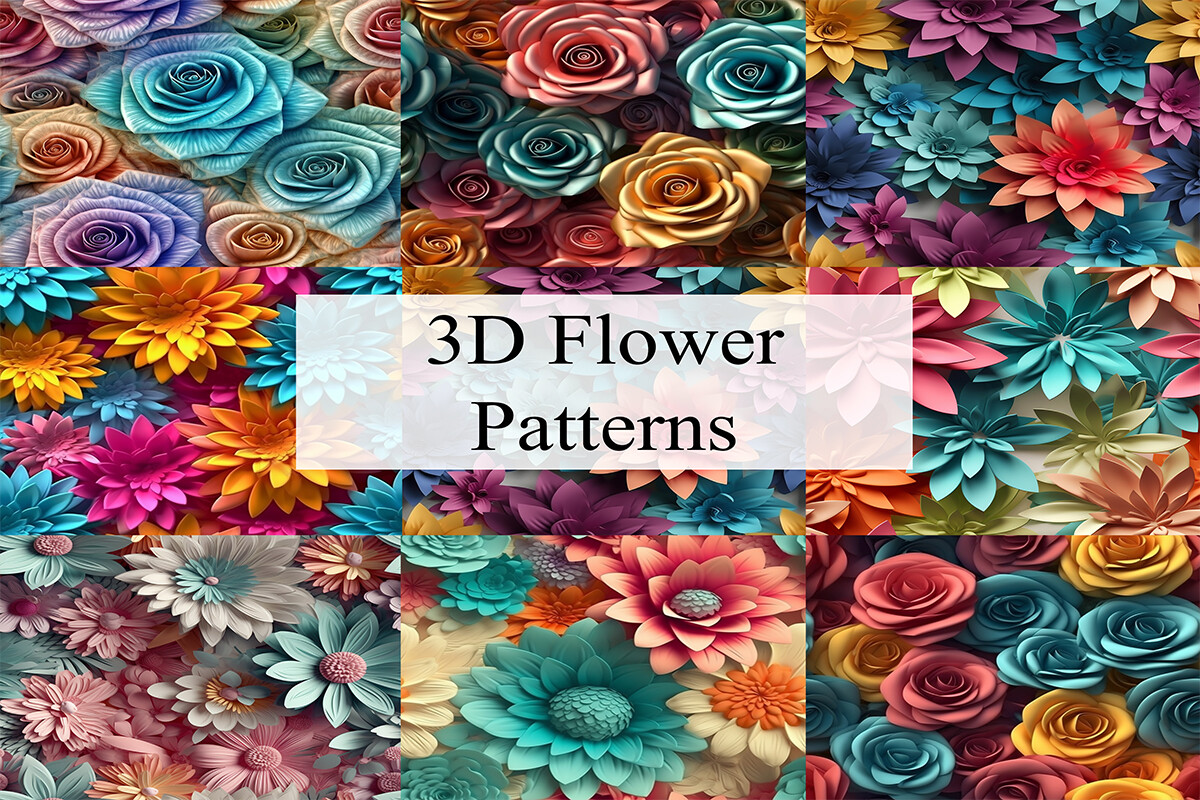 3D Flower Digital Papers Graphic by BonaDesigns · Creative Fabrica