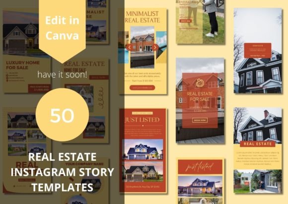 Preview of 50 Real Estate Story Canva Templates real estate social media template
