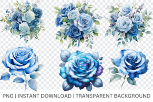 Blue Roses Clipart, Watercolor Flowers Graphic by sasikharn · Creative ...