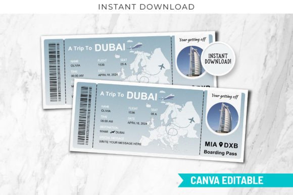 Dubai Boarding Pass Canva Template