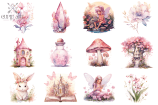 Pink Fairy Garden Watercolor Bundle Graphic by Cupid Art · Creative Fabrica