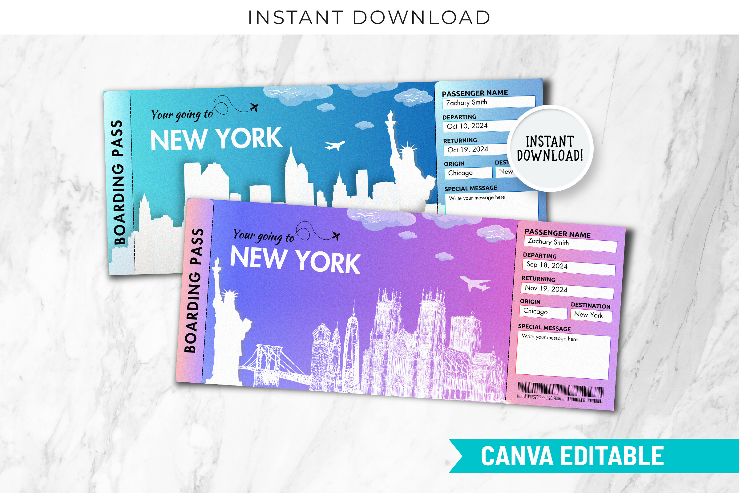 Printable NEW YORK Surprise Trip Ticket