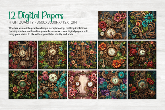 Steampunk Jungle Digital Papers Graphic by curvedesign · Creative Fabrica