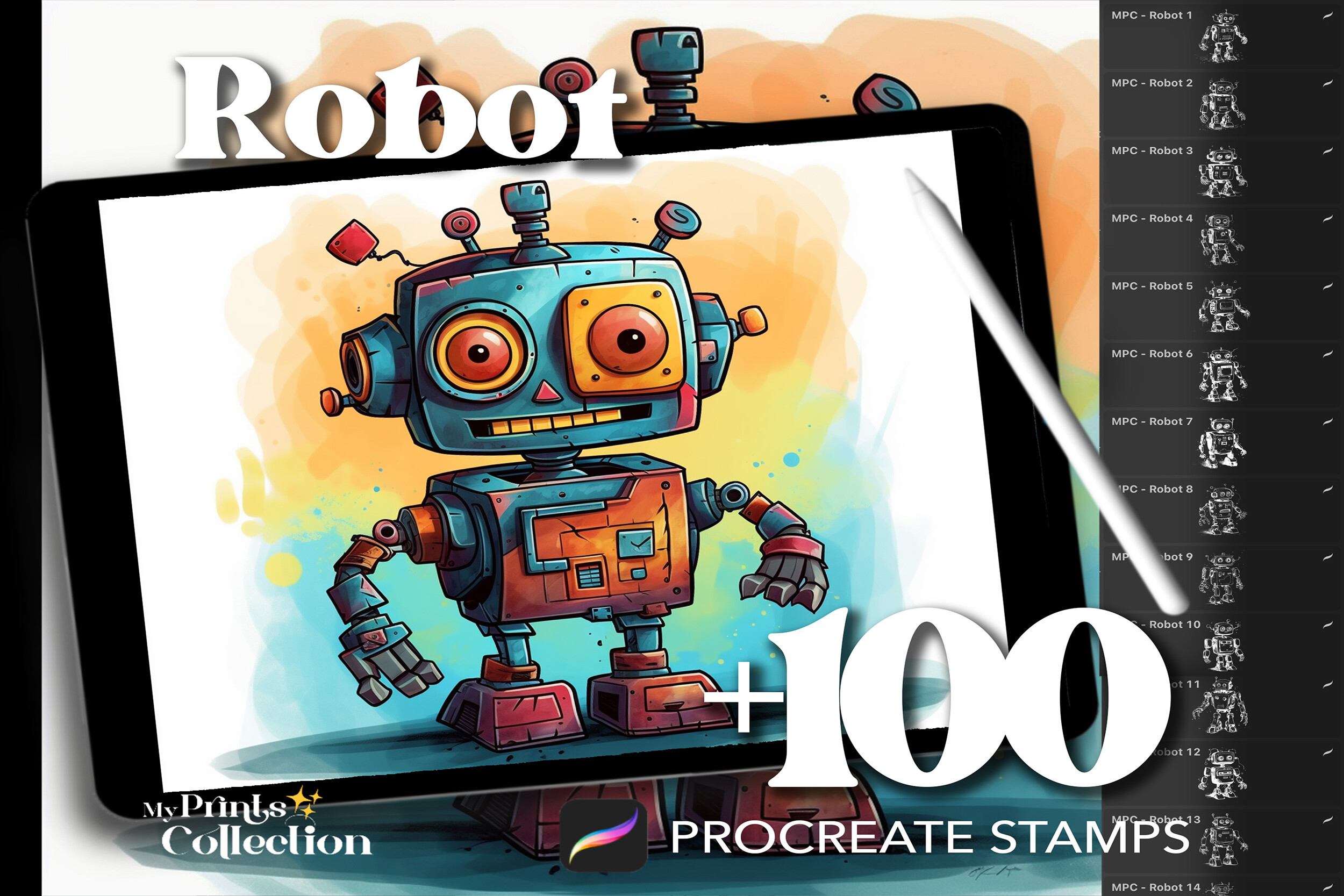 100+ Procreate Robot Stamps Graphic by myprintscollection · Creative ...