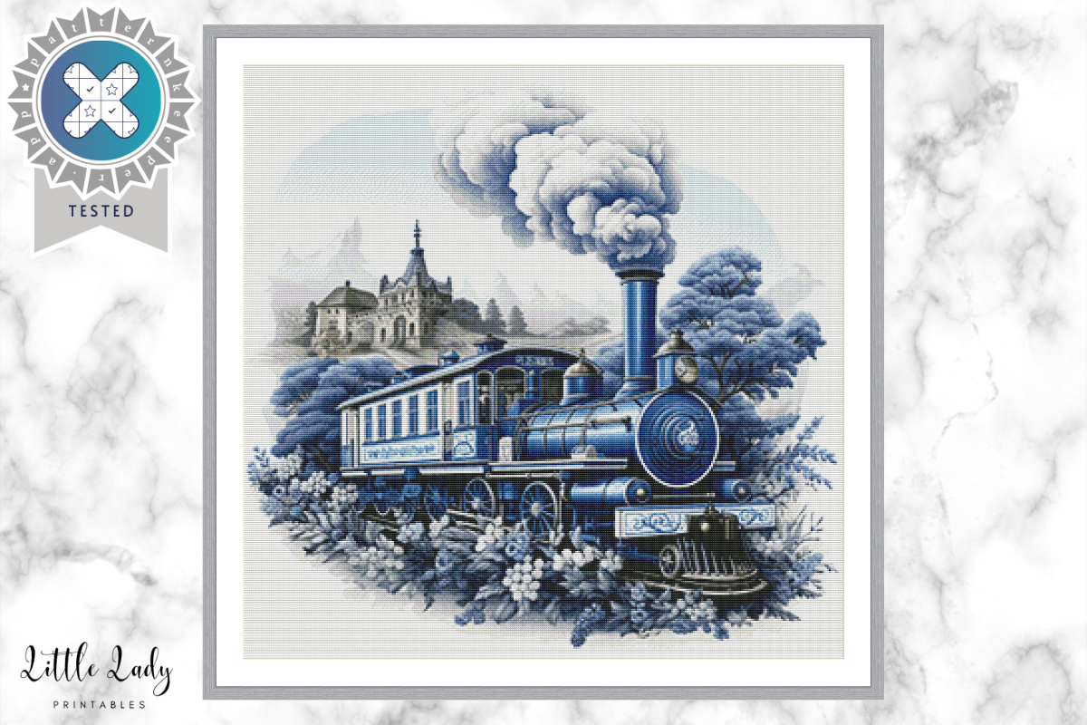 Blue Train Cross Stitch Pattern PDF