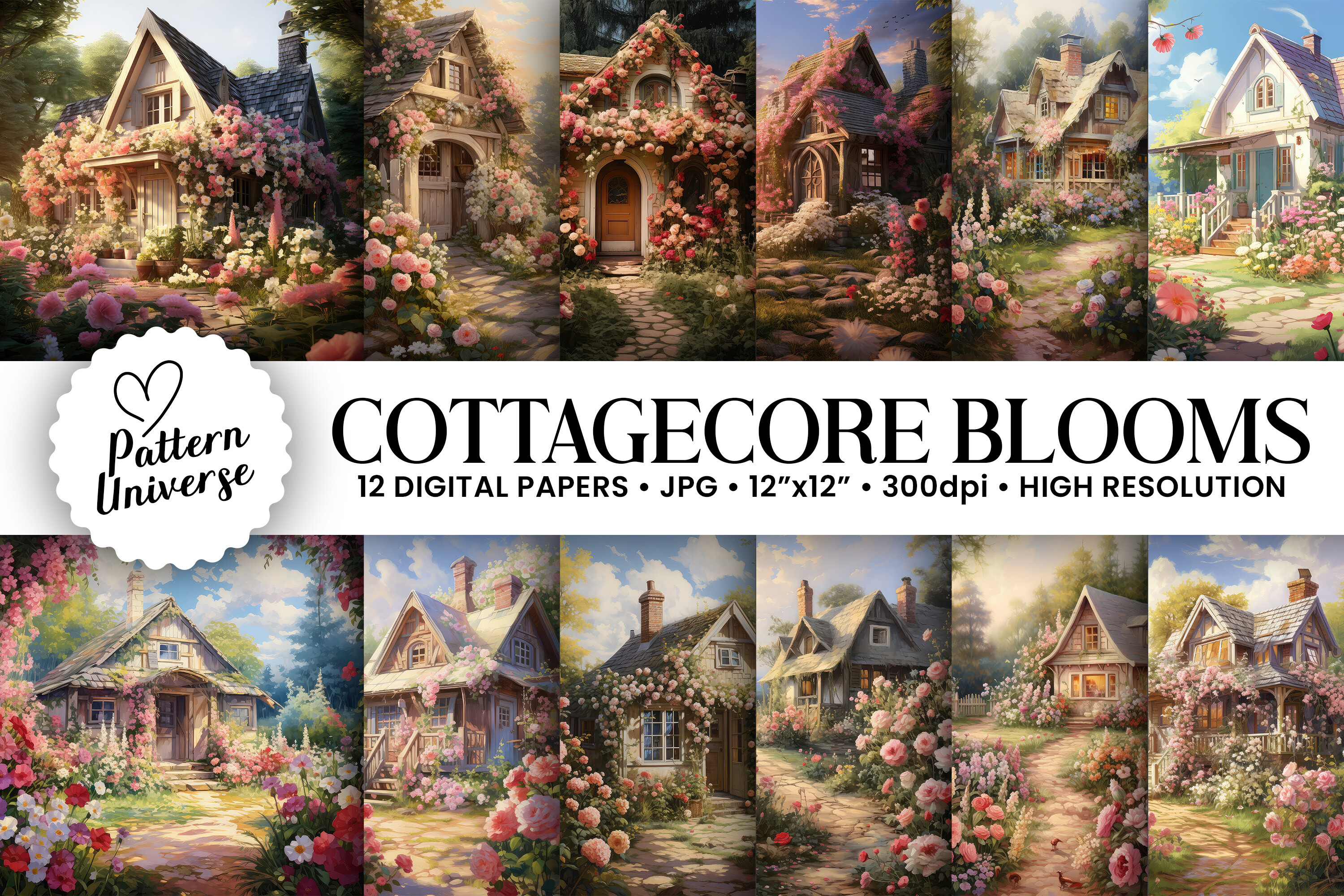 Cottagecore Blooms Digital Papers Graphic by Pattern Universe ...