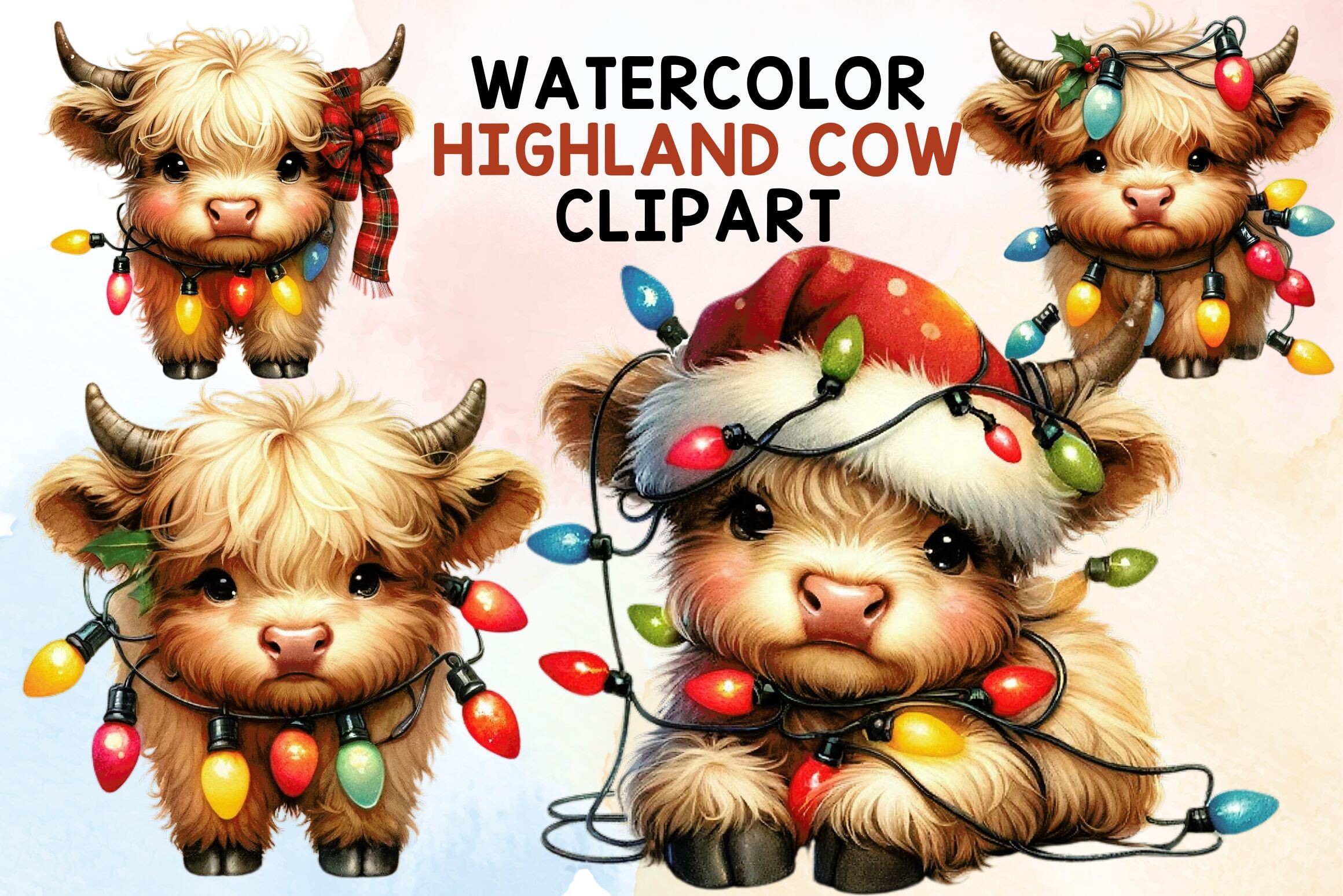 Free Christmas Baby Highland Cow Clipart Graphic by Magical · Creative ...