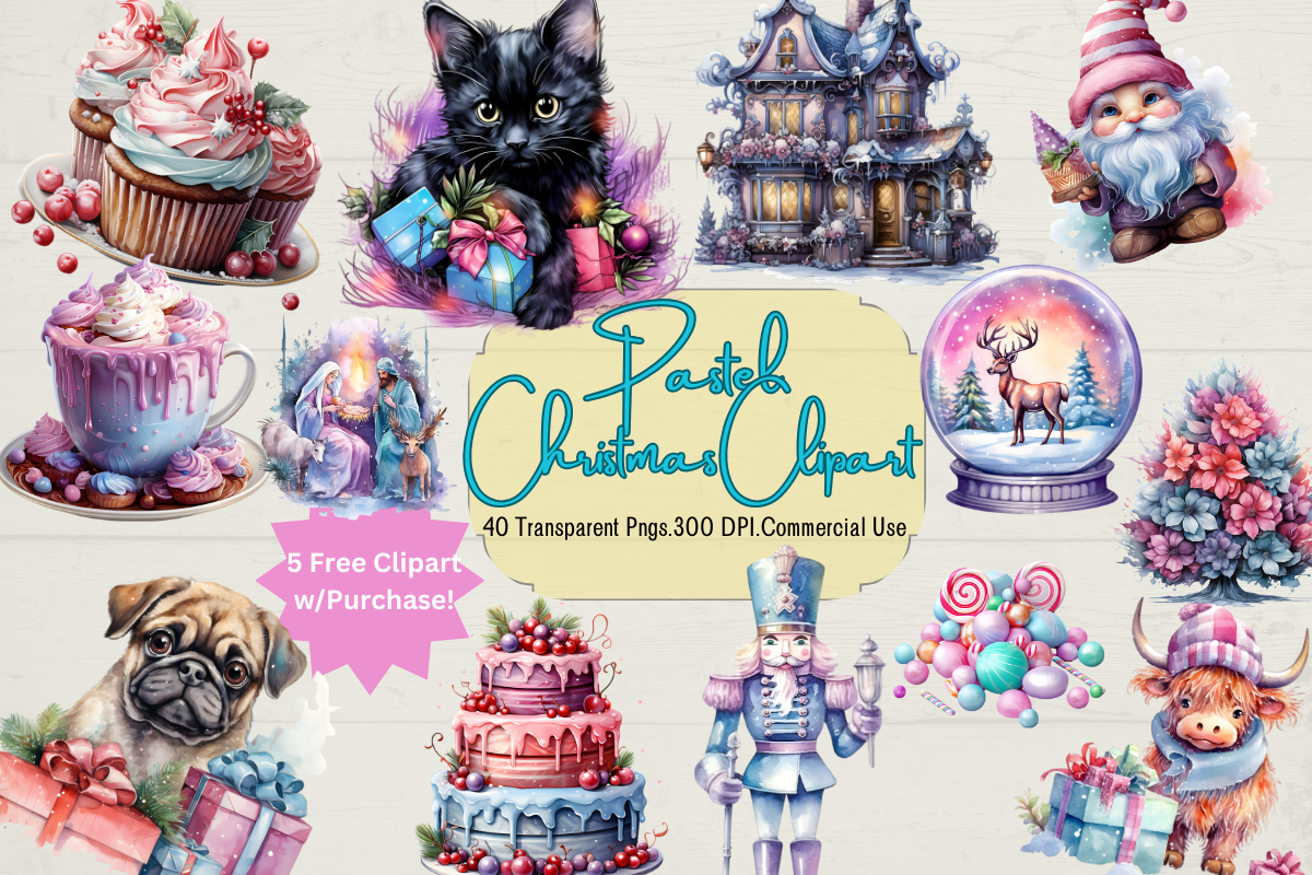 Pastel Christmas Clipart Bundle Graphic by keydigitaldesigns · Creative ...