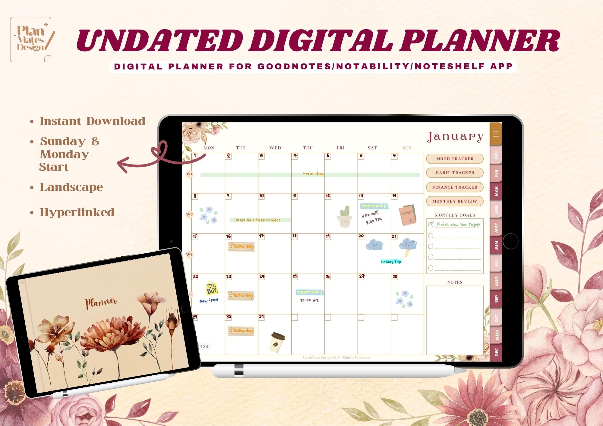 Undated Digital Planner for Goodnotes Graphic by TinyGoong Studio ...