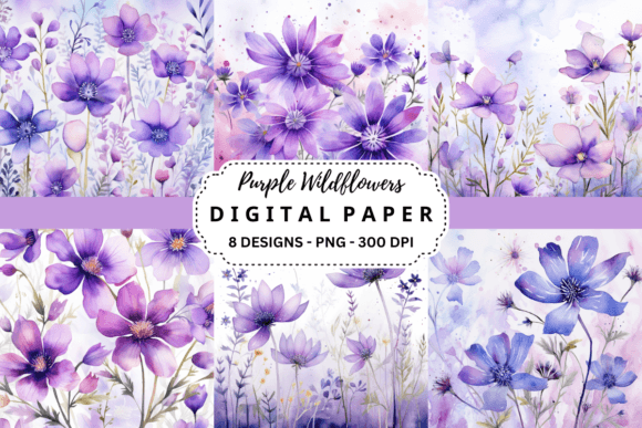 Watercolor Purple Wildflowers Background Graphic Backgrounds By pcudesigns