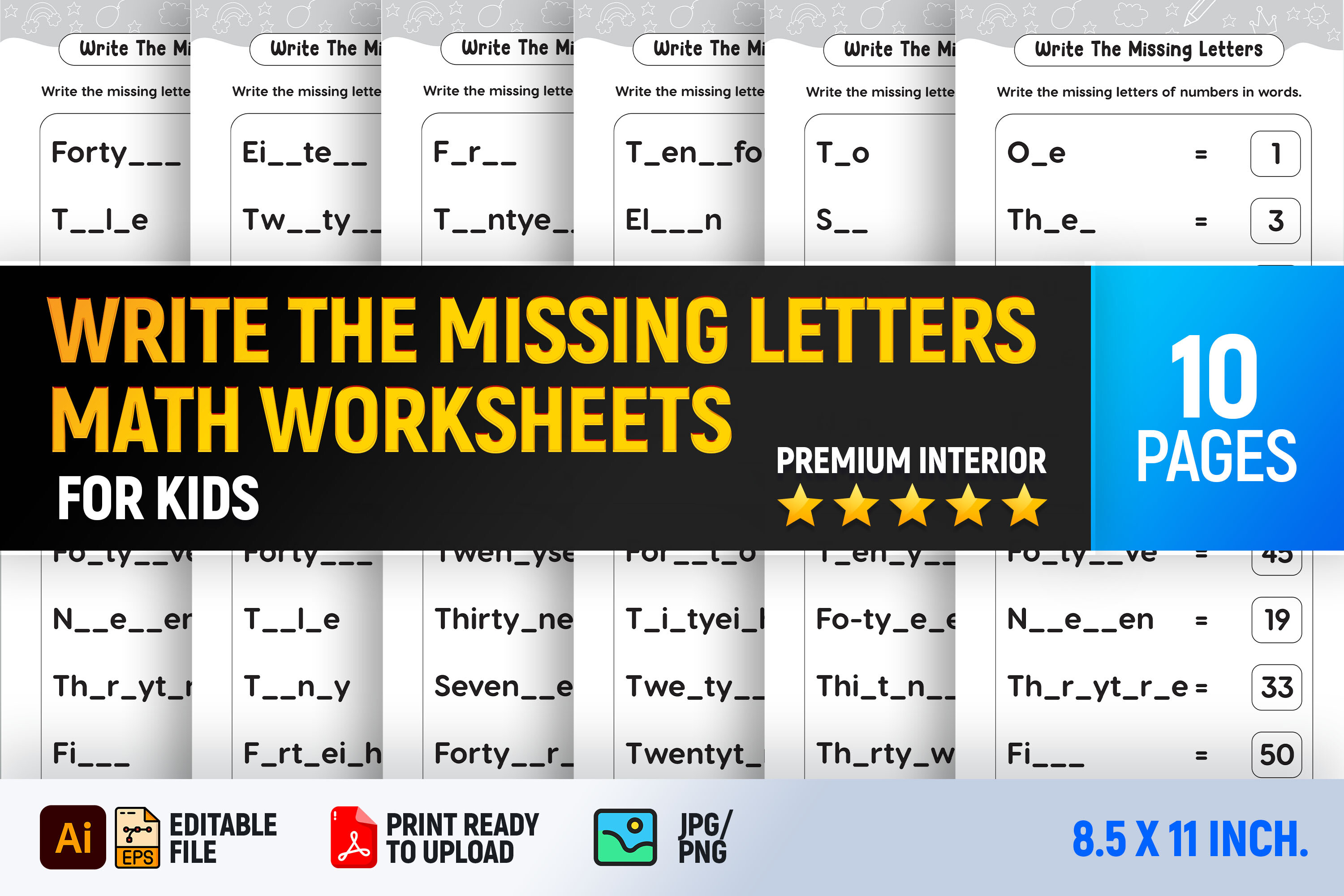 Worksheet Letter Math Write the Missing Letter Math Worksheets Graphic by Interior Creative ...