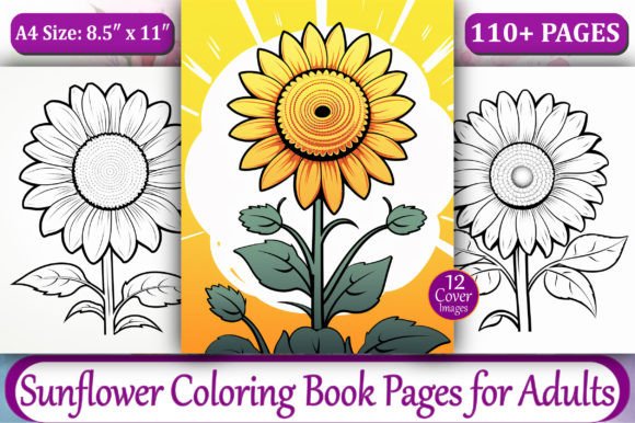 110+ Sunflower Coloring Book Pages-KDP