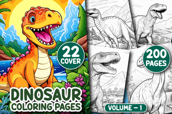 200 Dinosaur Coloring Page for Adult V.1 Graphic by Printable Crafts ...