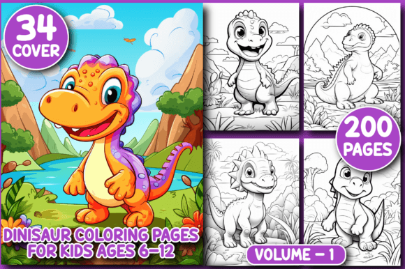 200 Dinosaur Coloring Pages for Kids 6-12 V1