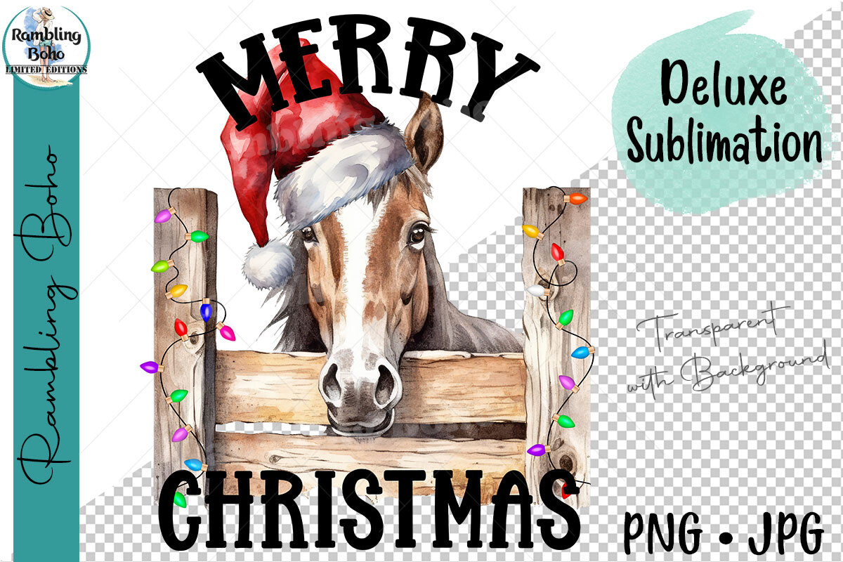Merry Christmas Horse with Hat & Lights Graphic by RamblingBoho ...