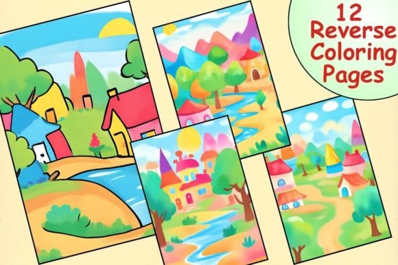 Calming Landscape Reverse Coloring Pages Graphic by Catchy Ideaz ...