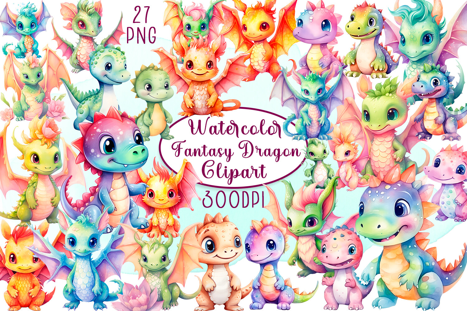Watercolour Colourful Fantasy Dragon