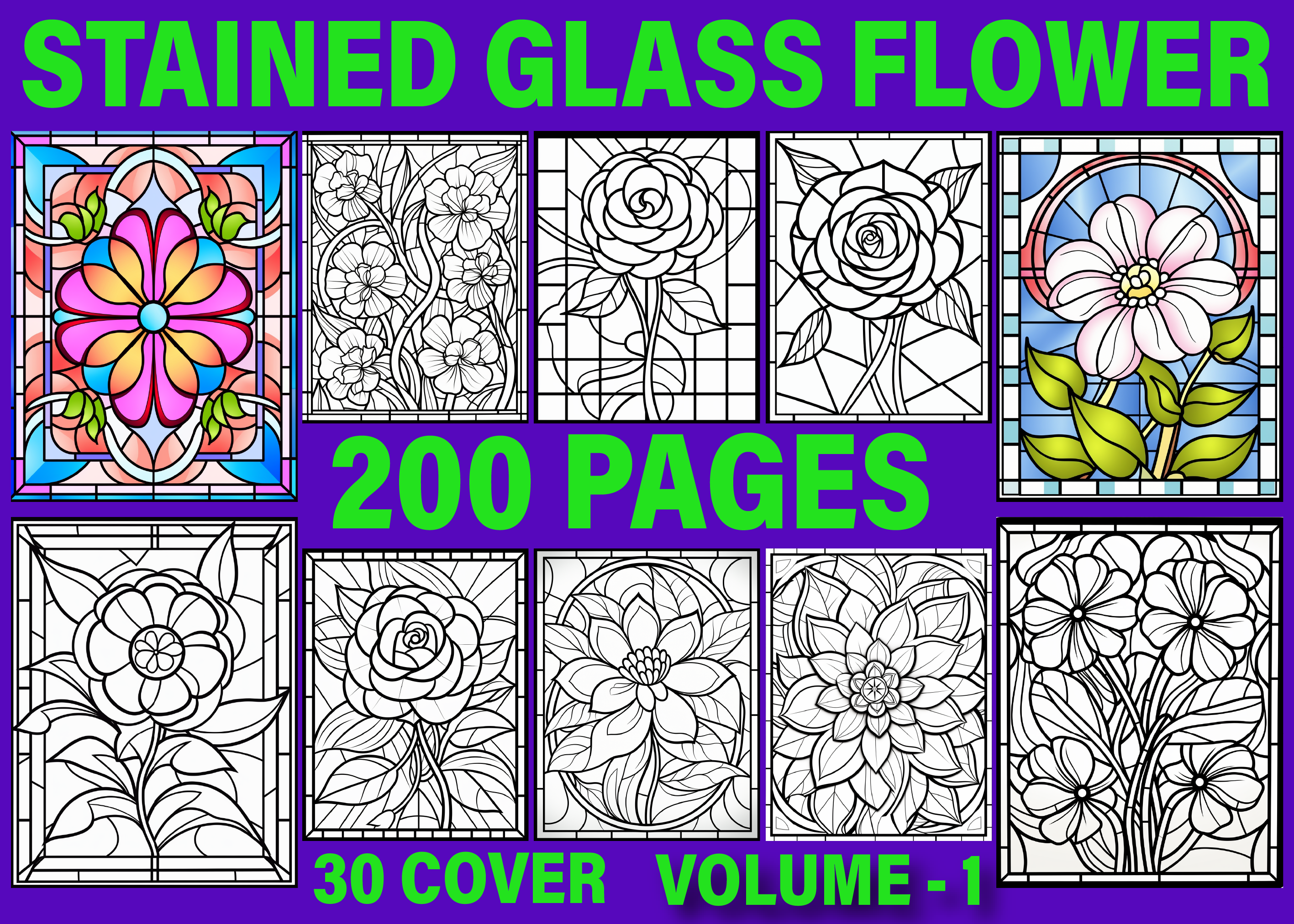 200 Stained Glass Flower Coloring Pages