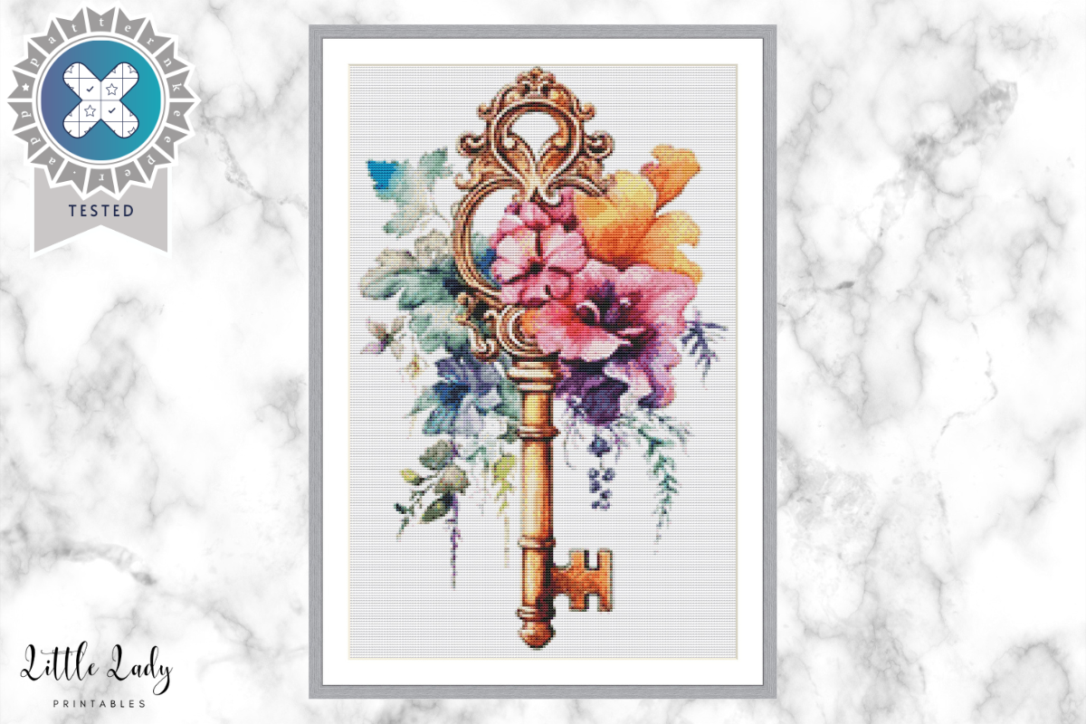 Floral Key Cross Stitch Pattern PDF