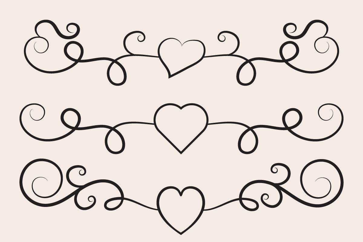 Valentines Day Hearts Swirls Divider Svg