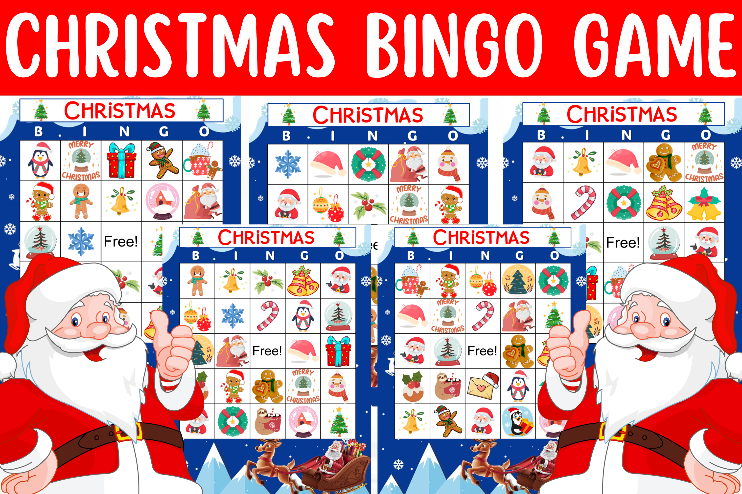 Christmas Bingo Game 30 Different Cads
