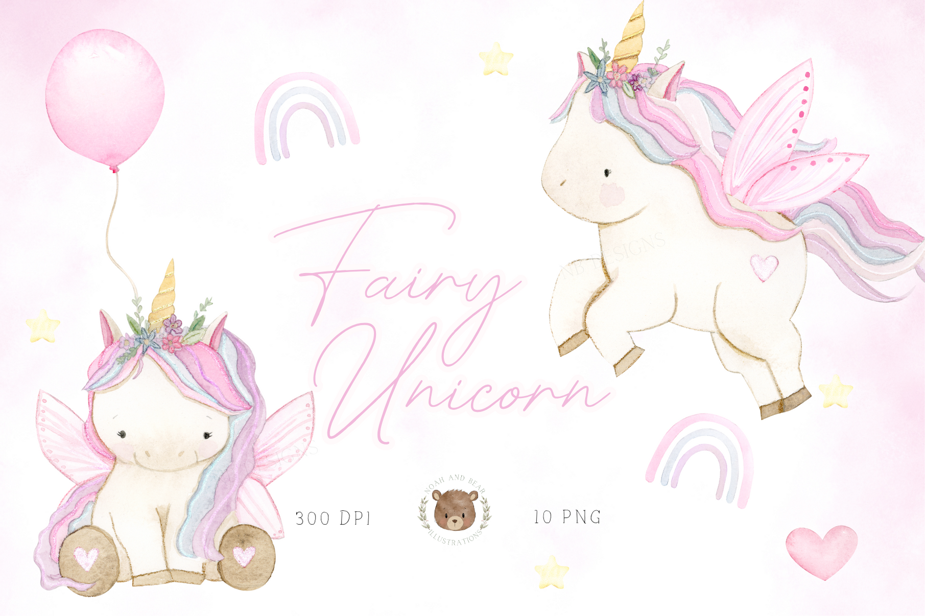 Fairy Unicorn Watercolor Clipart PNG Set Graphic by ...