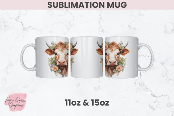 Floral Cow Sublimation Mug Graphics