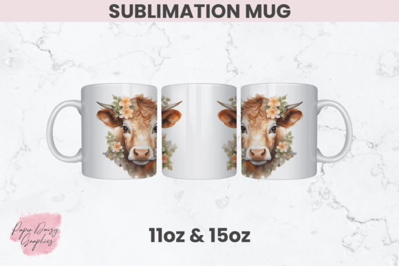 Floral Cow Sublimation Mug Graphics