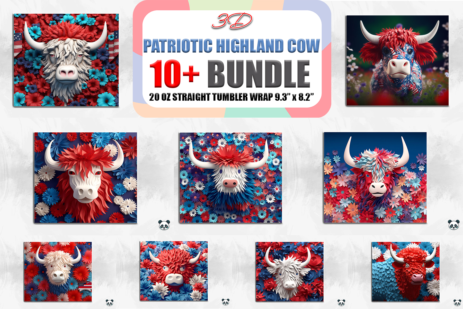 Patriotic Highland Cow 3D Tumbler Bundle Graphic by Pandastic ...