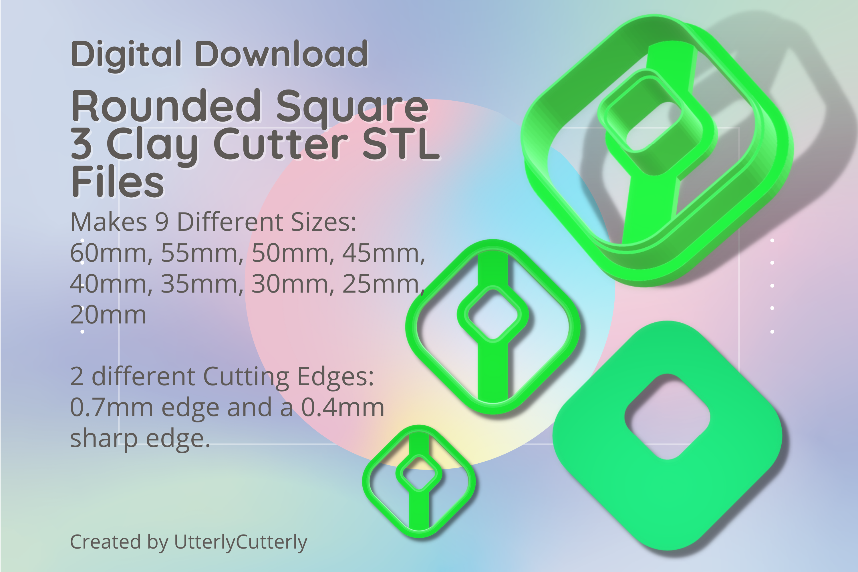 Geo Rounded Square Rounded Square 3 Clay Cutter - Donut Geo · Creative Fabrica