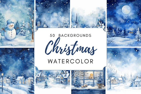 Watercolor Blue Christmas Backgrounds