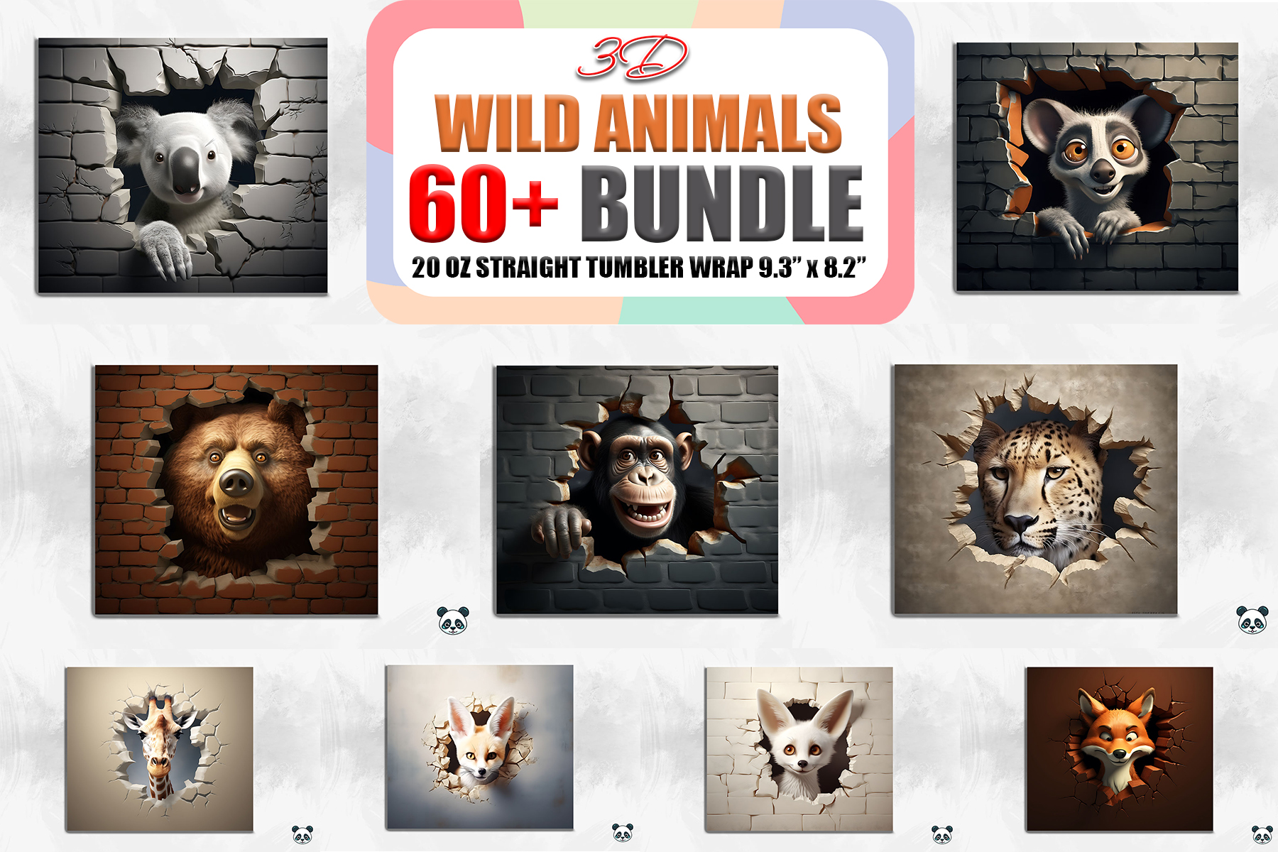 Wild Animals 3D Cracked Tumbler Bundle Graphic by Pandastic · Creative ...