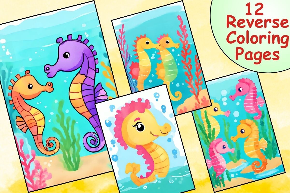 Cute Seahorse Reverse Coloring Pages