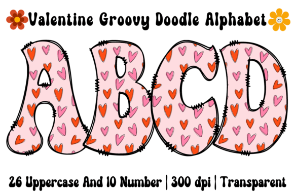 Groovy Valentine Pink Heart Alphabet Graphics
