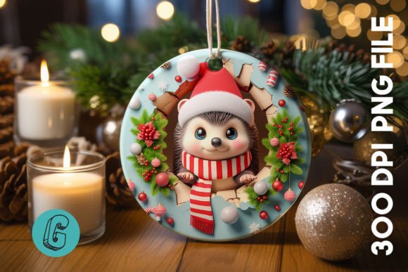 Hedgehog Christmas Ornament Front (14) Graphic Illustrations By Glamour