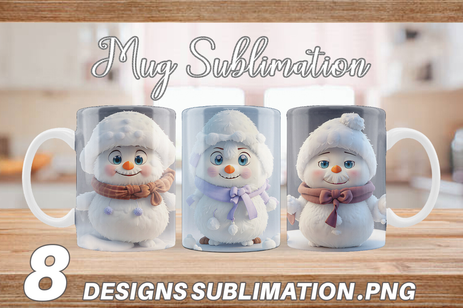 Mug Wrap 3D Cute Snowman Christmas Graphic by Artnoy · Creative Fabrica
