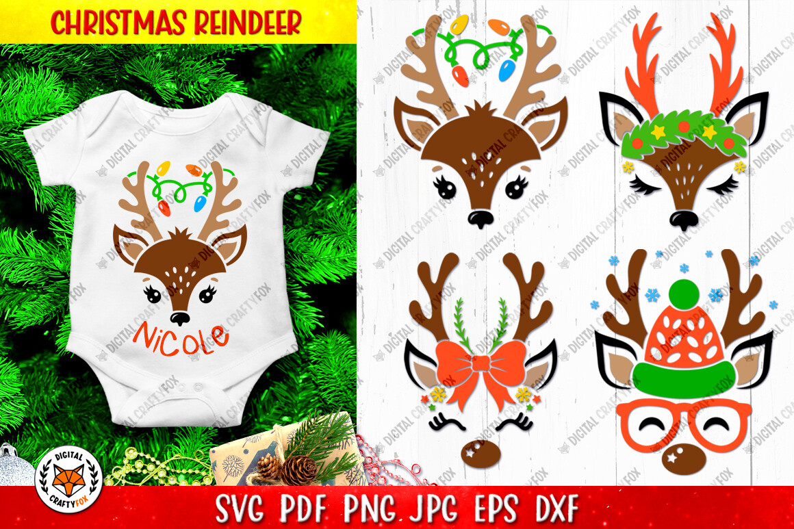 Reindeer SVG, Christmas Deer Face SVG Graphic by Digital Craftyfox ...