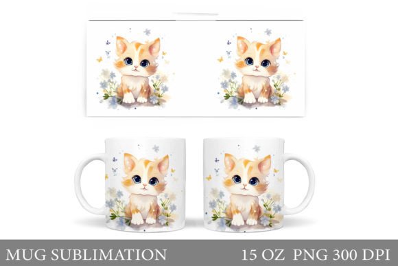 Spring Cat Mug Wrap Sublimation Graphics