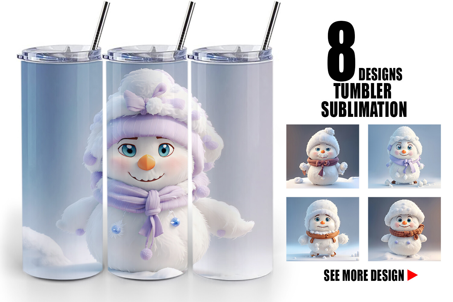 Tumbler Wrap 3D Cute Snowman Christmas Graphic by Artnoy · Creative Fabrica