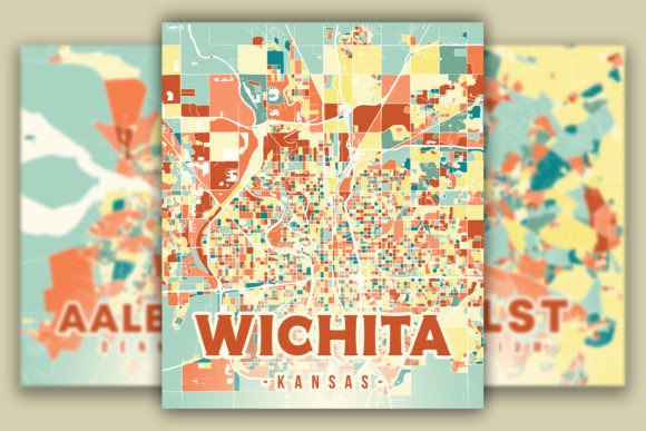 Wichita Colorful Map Graphic Illustrations By Poster Boutique