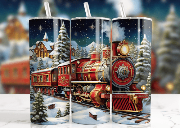 Christmas Train Tumbler Wrap Design Grafika Owijki na kubek Przez printablepretty