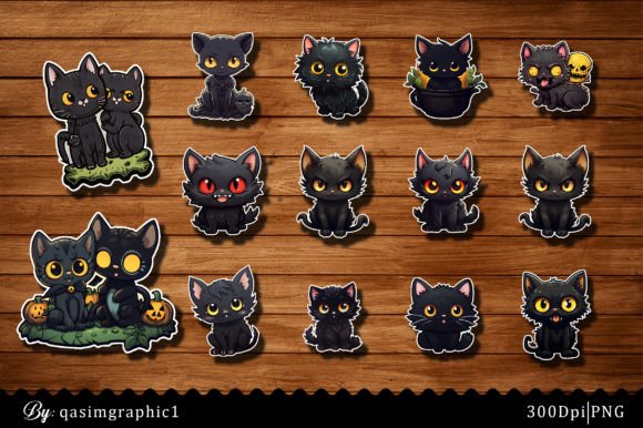 Creepy Black Cat Halloween Stickers