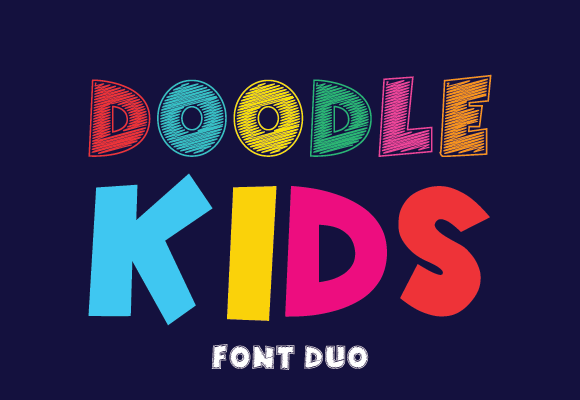 Doodle Kids preview, hand-drawn doodle-style display font
