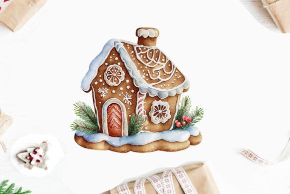 Watercolor Gingerbread House Sublimation Graphics