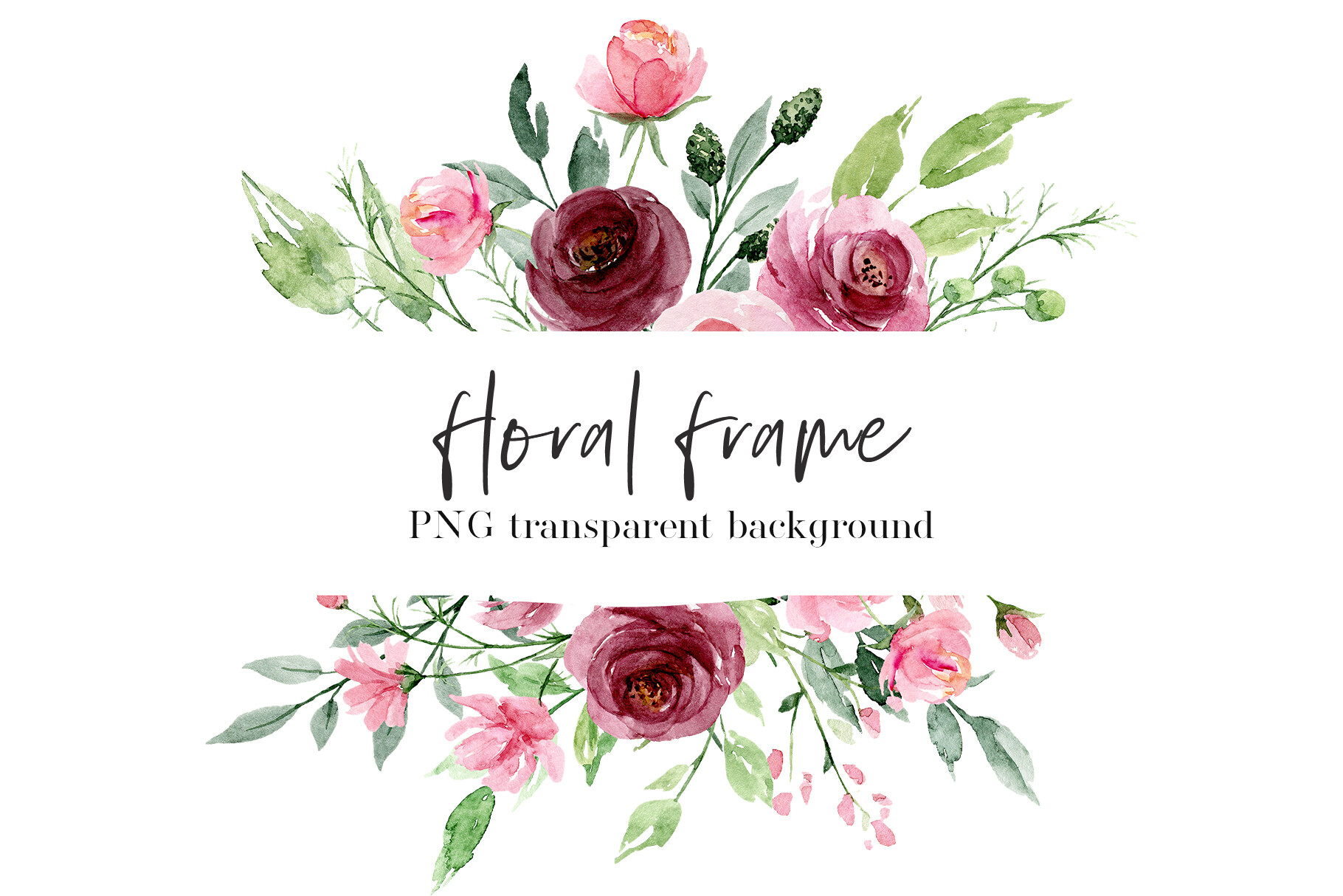 Watercolor Flower Frame Border, PNG.